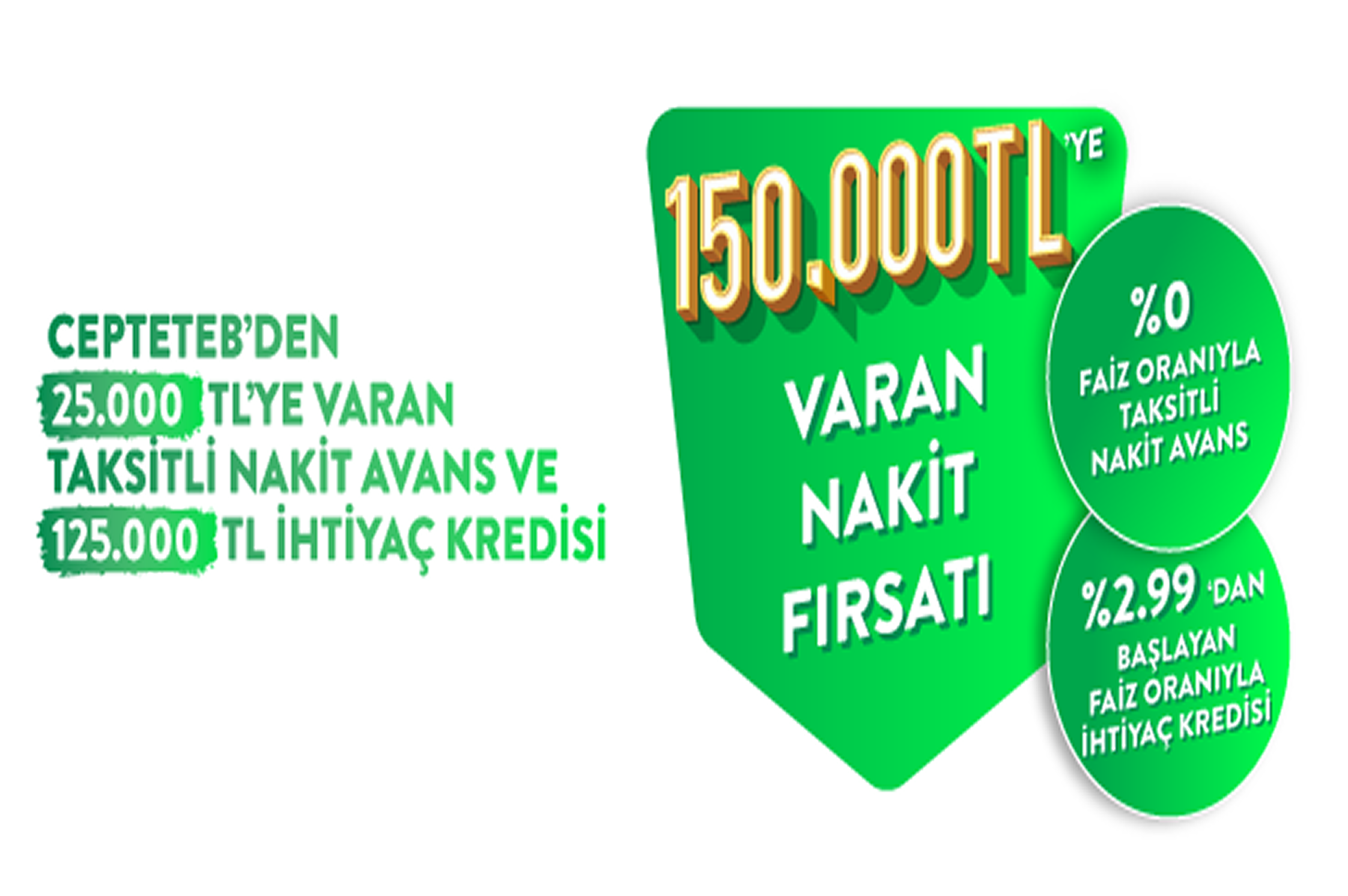 %0'dan Başlayan Oranlarla CEPTETEB’den 150.000 TL Nakit Fırsatı! %0'dan Başlayan Oranlarla CEPTETEB’den 150.000 TL Nakit Fırsatı!