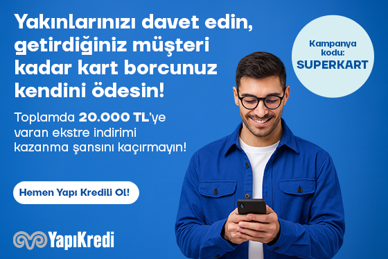 Yakınlarınızı davet edin, 20.000 TL'ye kadar kart borcunuz kendini ödesin! Yakınlarınızı davet edin, 20.000 TL'ye kadar kart borcunuz kendini ödesin!