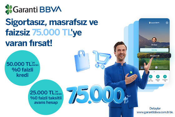 Toplamda 75.000 TL’ye varan faizsiz nakit fırsatı için Garanti BBVA Mobil’den müşteri olun! Toplamda 75.000 TL’ye varan faizsiz nakit fırsatı için Garanti BBVA Mobil’den müşteri olun!