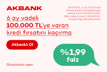 Akbanklı ol, %1,99 faizli, 6 ay vadeli 100.000 TL'ye varan kredi fırsatını kaçırma! Akbanklı ol, %1,99 faizli, 6 ay vadeli 100.000 TL'ye varan kredi fırsatını kaçırma!