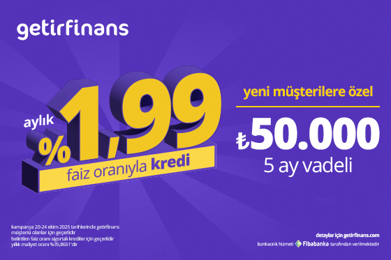 50.000 TL kredi, %1,99 aylık faiz, 5 ay vade getirfinans'ta! 50.000 TL kredi, %1,99 aylık faiz, 5 ay vade getirfinans'ta!